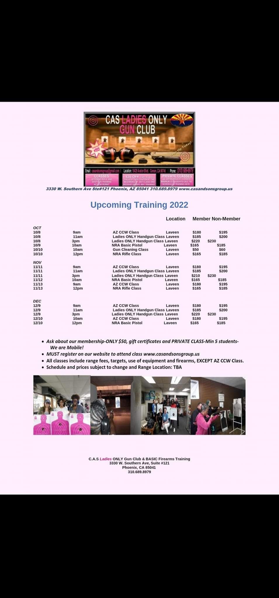CAS & Sons Protective Group AZ Firearms Training in Phoenix Available Now